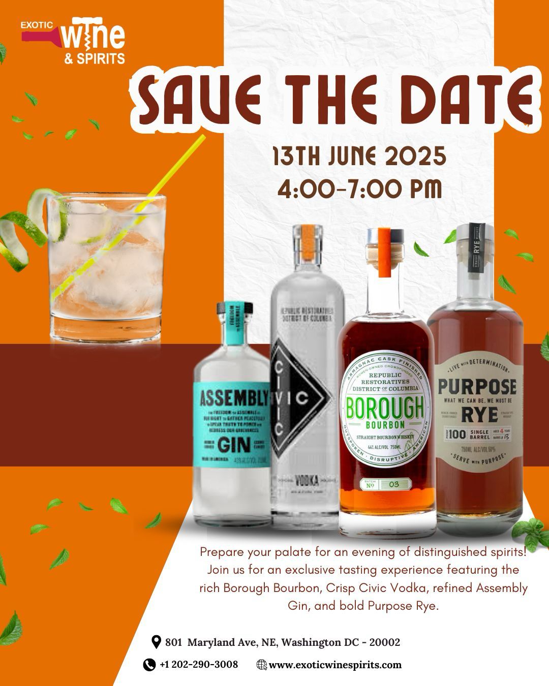 borough bourbon, civic vodka, assembly gin, purpose rye