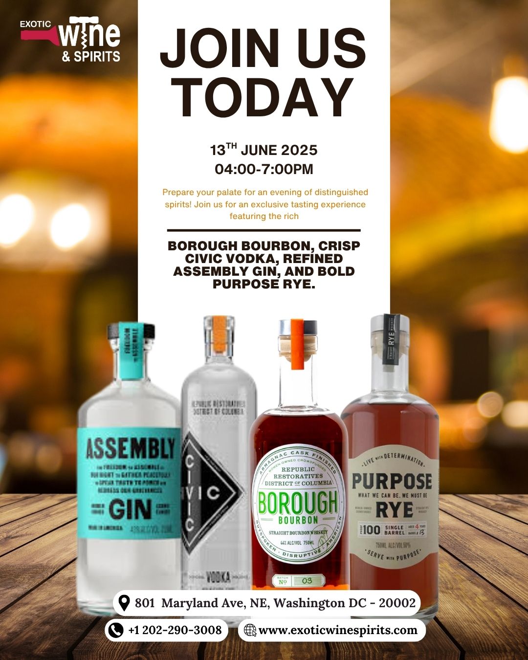 borough bourbon, civic vodka, assembly gin, purpose rye
